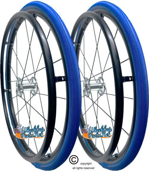 24" x 1" (540) 16 Spoke Wheel With SHOX G1 Blue Color Tires - Set of 2